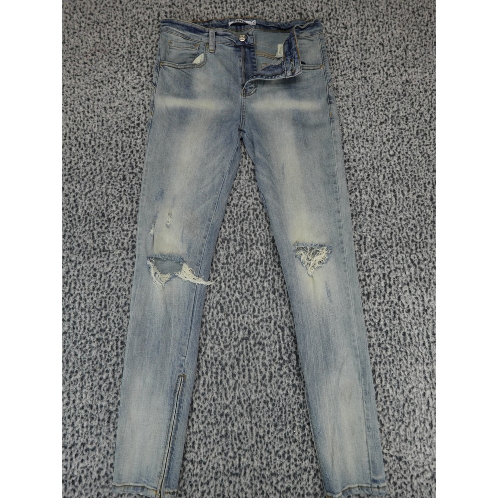 EPTM Distressed Skinny Jeans Mens 34 Light Wash Blue Denim Ankle Zip Streetwear